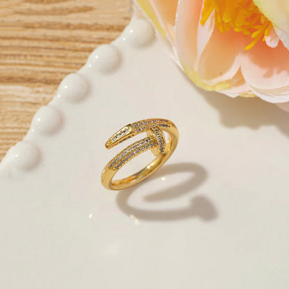 NailSpiral Ring | Gold Plated, Water Resistant, Anti Tarnish Nail Shape Ring by Hues of Jewels