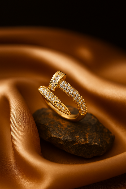 NailSpiral Ring | Gold Plated, Water Resistant, Anti Tarnish Nail Shape Ring by Hues of Jewels